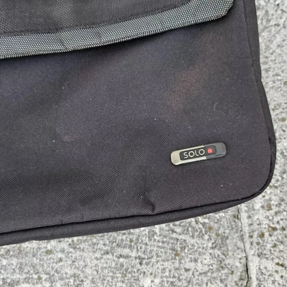 Solo New York Men Laptop Bag Black Polyester Travel Bag Outside Pocket 16X12 in